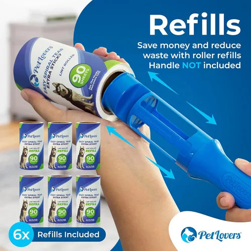 Miniatura 3 de PetLovers Rodillo de pelusa extra pegajoso, paquete de 6 repuestos, no incluye mango, 90 hojas por repuesto, 540 hojas en total
