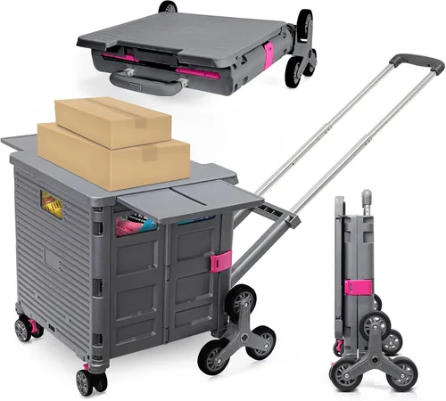 Miniatura 14 de Carrito plegable con ruedas, resistente al desgaste, sin ruido, carrito de compras con ruedas para comestibles, caja de herramientas de Caqui
