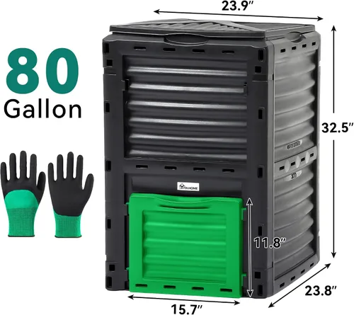 Miniatura 8 de YITAHOME Contenedor de compostaje grande para exteriores, caja de compostaje de 80 galones (300 L) con tapa superior a presión y sistema