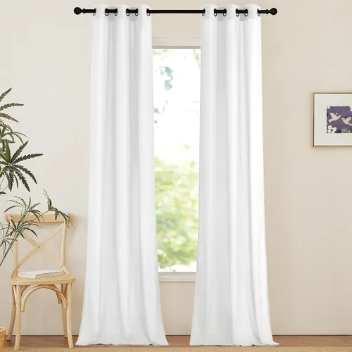 Miniatura 104 de NICETOWN Cortinas de lino natural con textura de lino para dormitorio, mezcla de lino rústica con ojales en la parte superior, semitransparentes