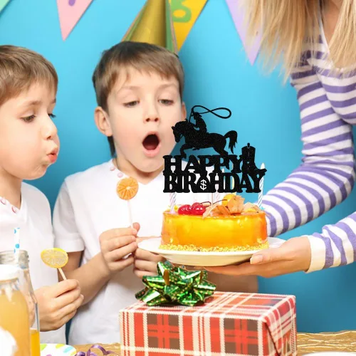Miniatura 5 de Decoración para tartas de vaquero: cumpleaños de niños occidentales con purpurina, fiesta temática de vaquero para hombres, baby shower, temática