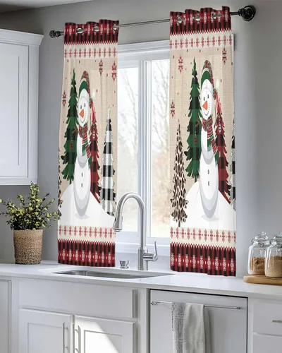 Miniatura 8 de Cortinas traslúcidas de Navidad de 39 pulgadas de largo, juego de 2 paneles de cortinas para cocina, dormitorio, sala de estar, puerta, pasillo
