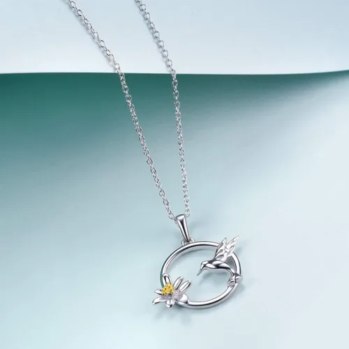 Miniatura 4 de WINNICACA Collar de plata de ley para mujeres y adolescentes diseño de colibrí de loto regalo de cumpleaños