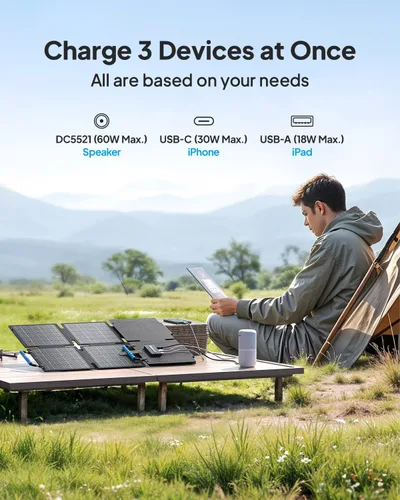 Miniatura 5 de BLUETTI Panel solar de 60 W, 60 vatios para generador solar manos libres, 1 manos libres, 2 AC2A, cargador solar plegable para senderismo, camping