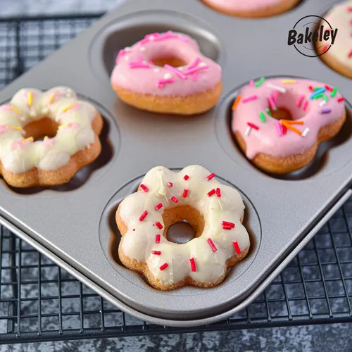 Miniatura 7 de Molde de Donas Elegante, Molde de Donas de 6 Cavidades, Molde de Bundt de Acero Resistente Antiadherente con Forma de Corazón y Flor, Redondo, Juego