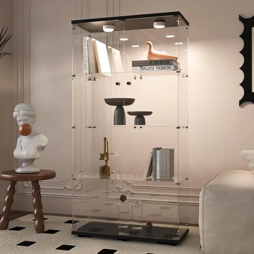 Miniatura 22 de Beauty4U - Vitrina de exhibición de una puerta con vidrio, gabinetes curio negros para sala de estar, dormitorio, oficina, exhibición de colección