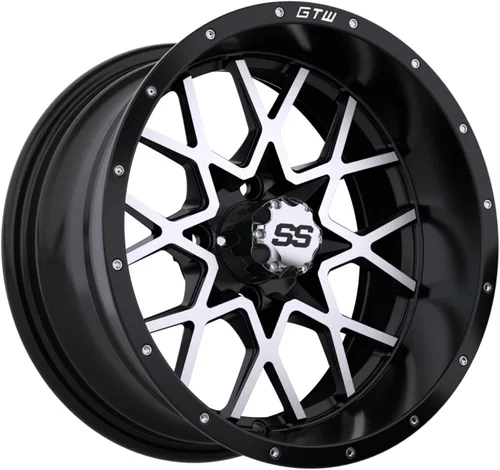 Miniatura 6 de GTW Combo de ruedas y neumáticos para carrito de golf de 14 pulgadas Ruedas de vórtice mecanizadas/negras en neumáticos radiales Nomad 23x10-R14