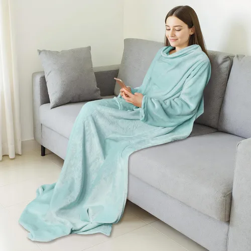 Miniatura 6 de Catalonia Manta de vestir con mangas y bolsillo, acogedora manta de forro polar suave de visón de microfelpa para mujeres y hombres