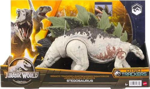 Miniatura 6 de Mattel Jurassic World Gigantic Trackers Figura de Acción, Juguete de Dinosaurio Stegosaurus con Movimiento de Ataque y Equipo de Seguimiento, Además