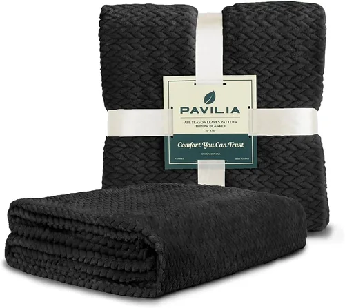 Miniatura 8 de PAVILIA - Manta de forro polar suave y sólida de color negro para sofá, mantas ligeras y mullidas y cálidas para cama, manta de franela mullida