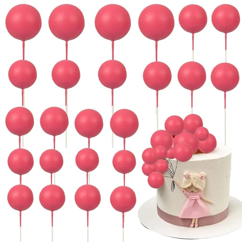 Miniatura 24 de Gyufise 30 Piezas Bolas Topper para Pastel DIY Insertables para Pastel Palillos de Bolas para Pastel Topper para Cupcakes para Fiesta de Cumpleaños