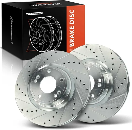 A-Premium Rotores de freno de disco delanteros perforados y ranurados de 12.6 pulgadas (12.598 in) compatibles con los modelos Hyundai Genesis Coupe