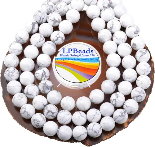 Miniatura 29 de LPBeads 100 piezas de cuentas sueltas de jade blanco natural pulido de 8 mm y redondo con cordón elástico para hacer joyas y pulseras Jade blanco