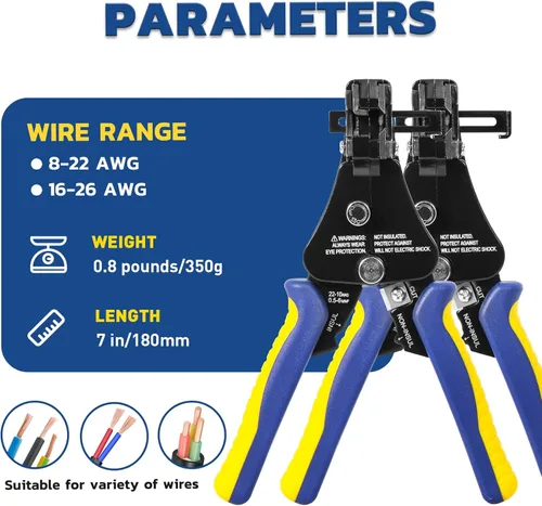 Miniatura 4 de haisstronica Herramienta pelacables, paquete de 2 pelacables automáticos 3 en 1 ajustables y resistentes para 8-26 AWG, pelacables, corte, engaste