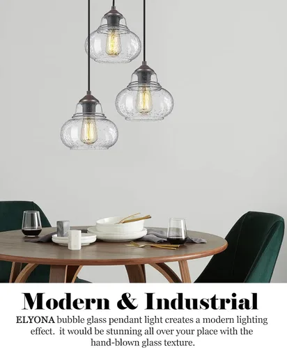 Miniatura 7 de ELYONA Paquete de 2 Luces Colgantes de Vidrio Burbuja, Lámpara Colgante Vintage de 8 Pulgadas de Vidrio Granulado, Luminarias Colgantes Industriales