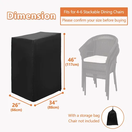 Miniatura 2 de Funda para silla apilable para patio, jardín, piscina, cubierta, impermeable, protector de muebles para 4-6 pilas de taburetes, 34 pulgadas de largo