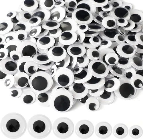 UPINS 300 ojos ondulantes redondos de plástico negro autoadhesivos para decoración de manualidades, mixtos, tamaño grande, 0.157 in, 0.236 in, 0.315