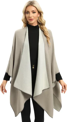 Miniatura 4 de Femdouce Manta cálida para mujer, ligera, con frente abierto, capa tipo poncho para primavera, otoño e invierno
