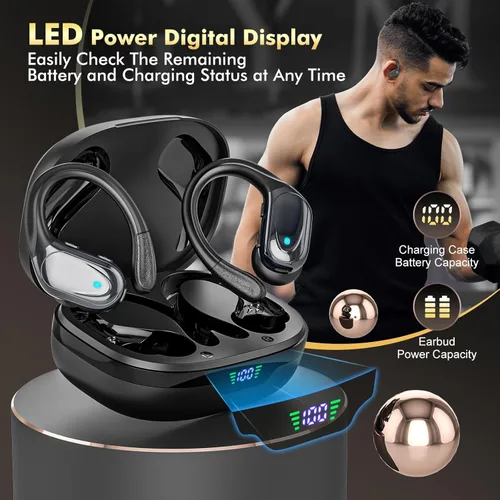 Miniatura 7 de Auriculares inalámbricos Bluetooth de reproducción de 80 horas, pantalla de alimentación con micrófono con cancelación de ruido, auriculares