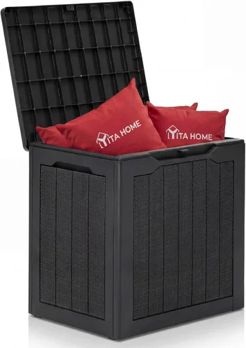YITAHOME Caja de cubierta para exteriores de 32 galones, caja de almacenamiento impermeable con tapa y lateral bloqueables, contenedor de