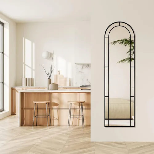 Miniatura 5 de Muzilife Espejo arqueado de longitud completa para ventana, espejo de cuerpo de ventana de 16 x 56 pulgadas con marco de metal, montado en la pared