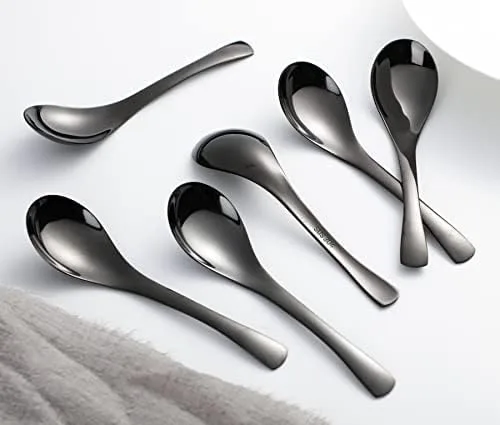 Miniatura 5 de Juego de 6 cucharas de mesa redondas de acero inoxidable con espejo pulido de plata para ramen