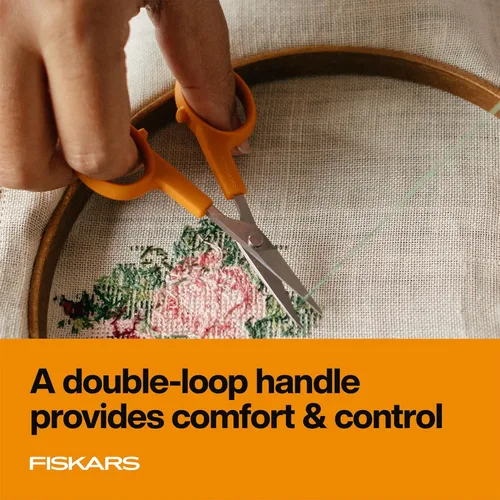Miniatura 4 de Fiskars Tijeras con mango naranja de corte recto, hojas de acero inoxidable, mango ambidiestro de doble asa