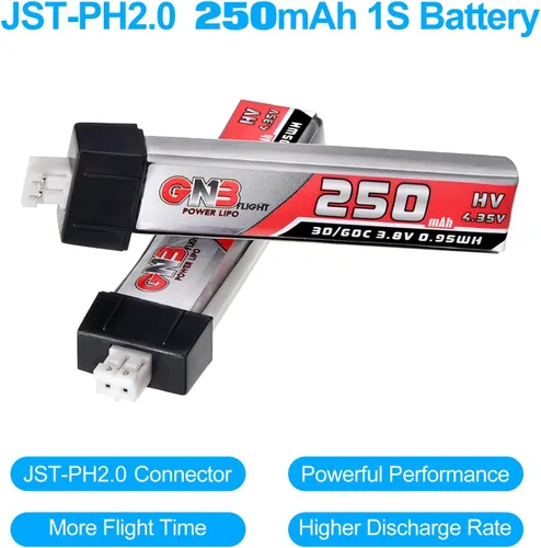 Miniatura 4 de 6pcs 250mAh 1S Batería 3.8V LiHV 30C/60C JST-PH2.0 Conector LiPo Batería para Emax Tinyhawk, Mobula7 FPV Racing Drone