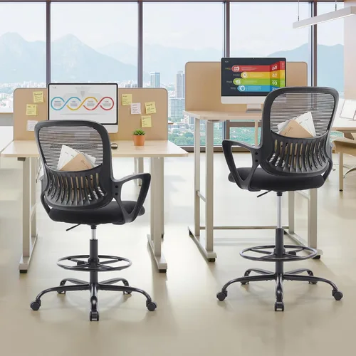 Miniatura 2 de Sweetcrispy Silla Alta de Escritorio de Dibujo - Taburete Alto Ergonómico para Computadora con Altura Ajustable y Cómodo Soporte Lumbar, Mostrador