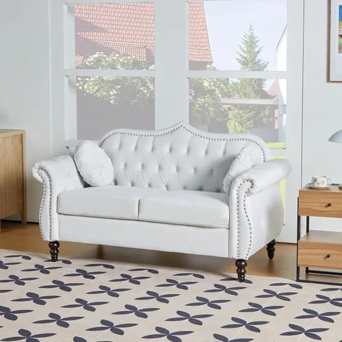 Miniatura 25 de AVZEAR 82" Sofá de tres plazas de cuero, sofá Chesterfield, sofá tapizado en PU de estilo moderno de mediados de siglo, sofá de sala de estar