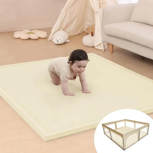 Miniatura 24 de Huloo Sleep Alfombra de juego para bebé para piso, 47 x 47 pulgadas (beige)