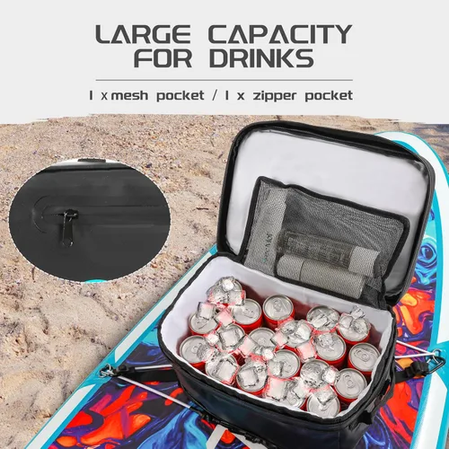 Miniatura 4 de UPWELL Accesorios para tablas de remo – Bolsa impermeable de SUP Cooler Deck Bag, PVC Dry Bag, 30 latas Surf Kayak Cooler Negro