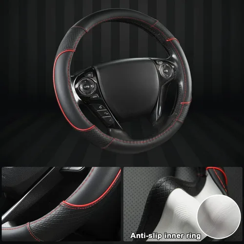 Miniatura 4 de GIANT PANDA Funda de volante para Honda Civic (2006-2015), CR-Z, Insight, S2000 (línea negra y roja, tamaño pequeño)