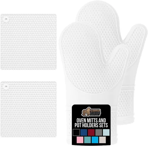 Miniatura 33 de GORILLA GRIP - Juego de guantes de horno de silicona suave sin BPA, guantes de cocina resistentes al calor e impermeables, forro de algodón grueso