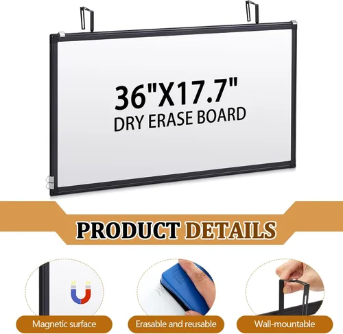 Miniatura 9 de Magnetic Cubicle Whiteboard Wall Mount Dry Erase Board Long Board Black Aluminum Frame Hook Mounting System(24"x20")