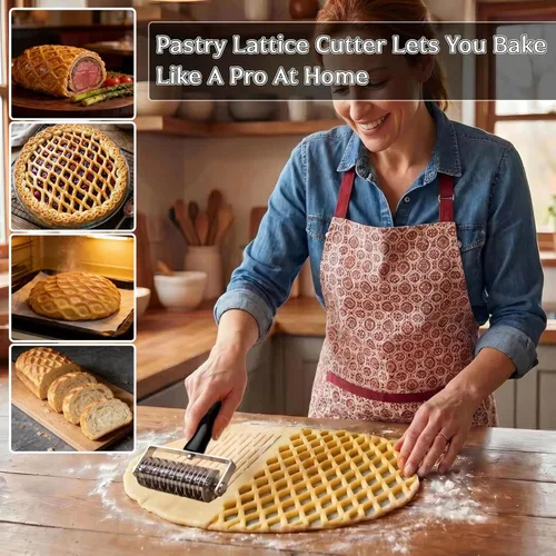 Miniatura 5 de Cortador de rodillos de repostería - Cortador de rodillo de acero inoxidable profesional para pasta de celosía para tarta, pizza, pan, corteza