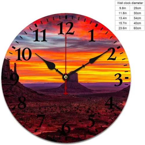 Miniatura 2 de Reloj de pared Monument Valley - Reloj de pared redondo de madera rústica, silencioso y sin tictac, Arizona Rock Red Southwest Tourism Relojes