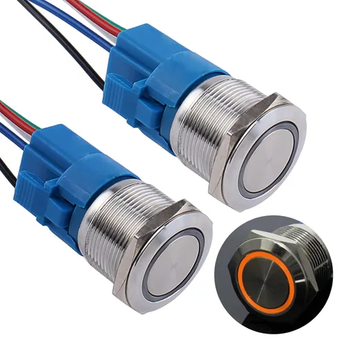 Miniatura 12 de 2 interruptores de botón de bloqueo de 0.630 in 12V-24V 1NO 1NC impermeable IP66 botón de metal autobloqueante para orificio de montaje de 5/8