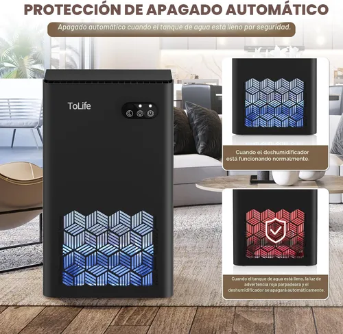 Miniatura 6 de ToLife Deshumidificador para el hogar, deshumidificadores de 1000 pies cuadrados para sótano, dormitorio, baño, con tanque de agua de 95 onzas