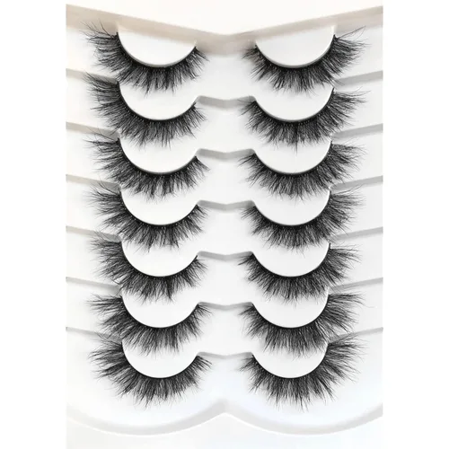 Miniatura 82 de Medias pestañas postizas con banda transparente, finas, estilo ojo de gato, naturales, cortas, pequeñas, acento 3/4, de visón sintético, tiras