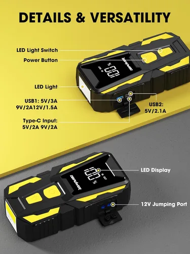 Miniatura 6 de DBPOWER Arrancador de 5000 A, arrancador de batería de coche de 74 Wh para motores de hasta 10,0 L de gasolina y 8,0 L de diésel, paquete de batería