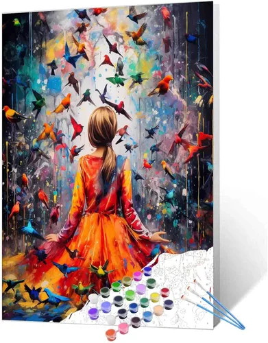 Miniatura 16 de TUMOVO Pintura por números para niñas con flores para adultos, principiantes, mujeres rodeadas de abejas, pintura acrílica por números, pintura