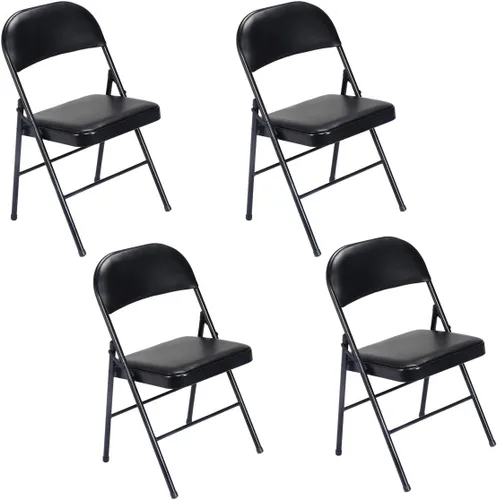 Paquete de 4 sillas plegables, sillas plegables con asientos acolchados, sillas plegables portátiles con marco de acero para el hogar y la oficina,
