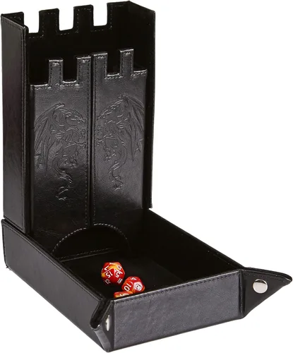 Forged Dice Co. Draco Castle - Bandeja plegable para dados y torre de dados, bandeja plegable para dados DND y torre de bandeja rodante de dados,