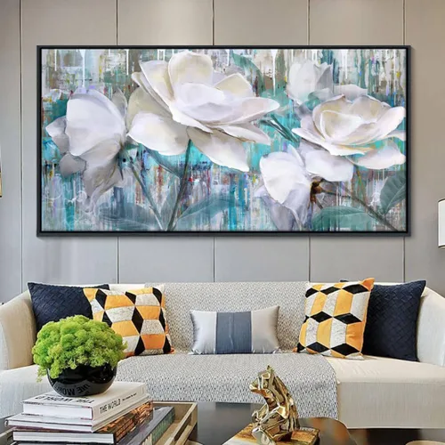 Miniatura 27 de YCPRIMER Gran Arte de Pared de Paisaje para Sala de Estar, Lienzo de Decoración de Pared con Flores, Arte de Decoración en Azul y Morado, Cuadro