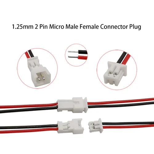 Miniatura 2 de 40 piezas (20 pares) de 0.049 in 2 pines mini micro macho y hembra de cable de conexión con conector de terminal rojo negro cable de 3.937 in