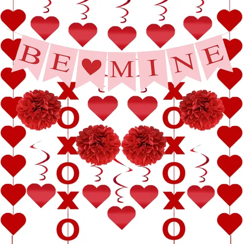 21 piezas de decoraciones para el día de San Valentín, decoración del día de San Valentín, premontadas, espirales de corazón colgantes Be Mine Love
