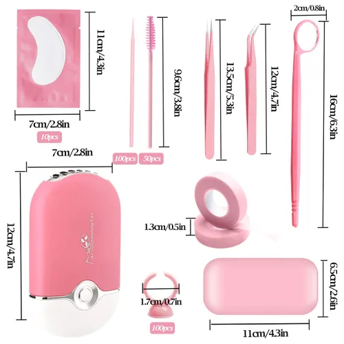 Miniatura 2 de Kit de extensión de pestañas de 267 piezas, soplador de aire acondicionado USB, almohadilla de silicona, almohadillas de gel debajo de los ojos