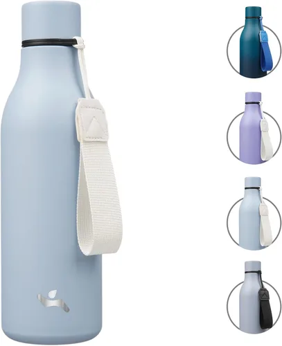 Miniatura 8 de Konokyo Botella de agua aislada con correa, botella de agua de acero inoxidable de 18 onzas de doble pared con aislamiento al vacío, frasco de Verde