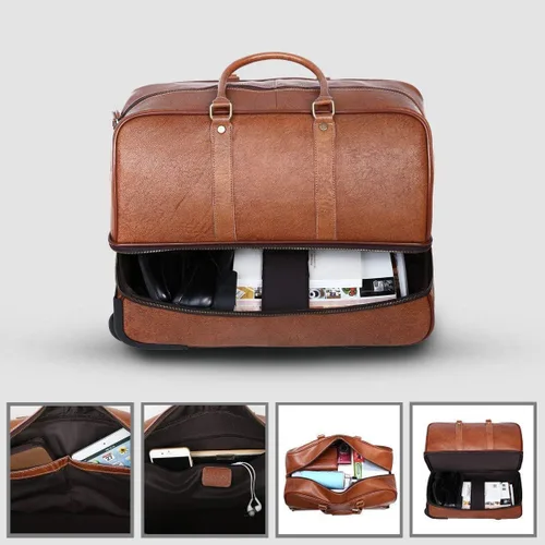 Miniatura 3 de Leathario Maleta de viaje de equipaje de cuero bolsa de viaje de fin de semana bolsa de noche maleta con ruedas, Marrón